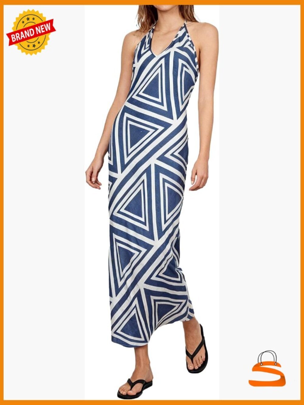 100% Linen Halter V Neck Sleeveless Bodycon Maxi Dress